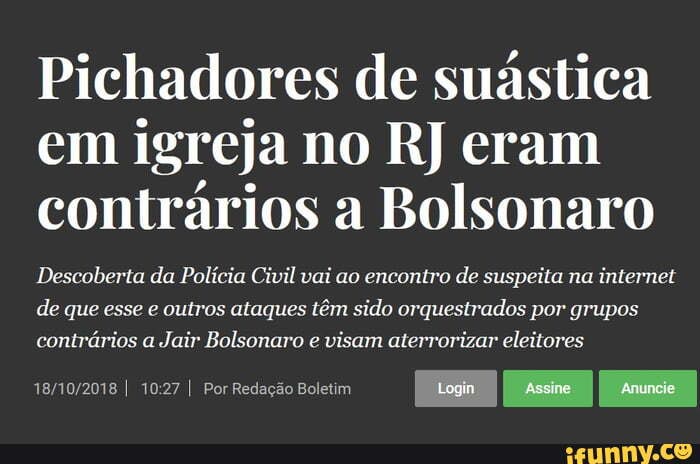 Pichadores de suástica em igreja no RJ eram contrários a Bolsonaro