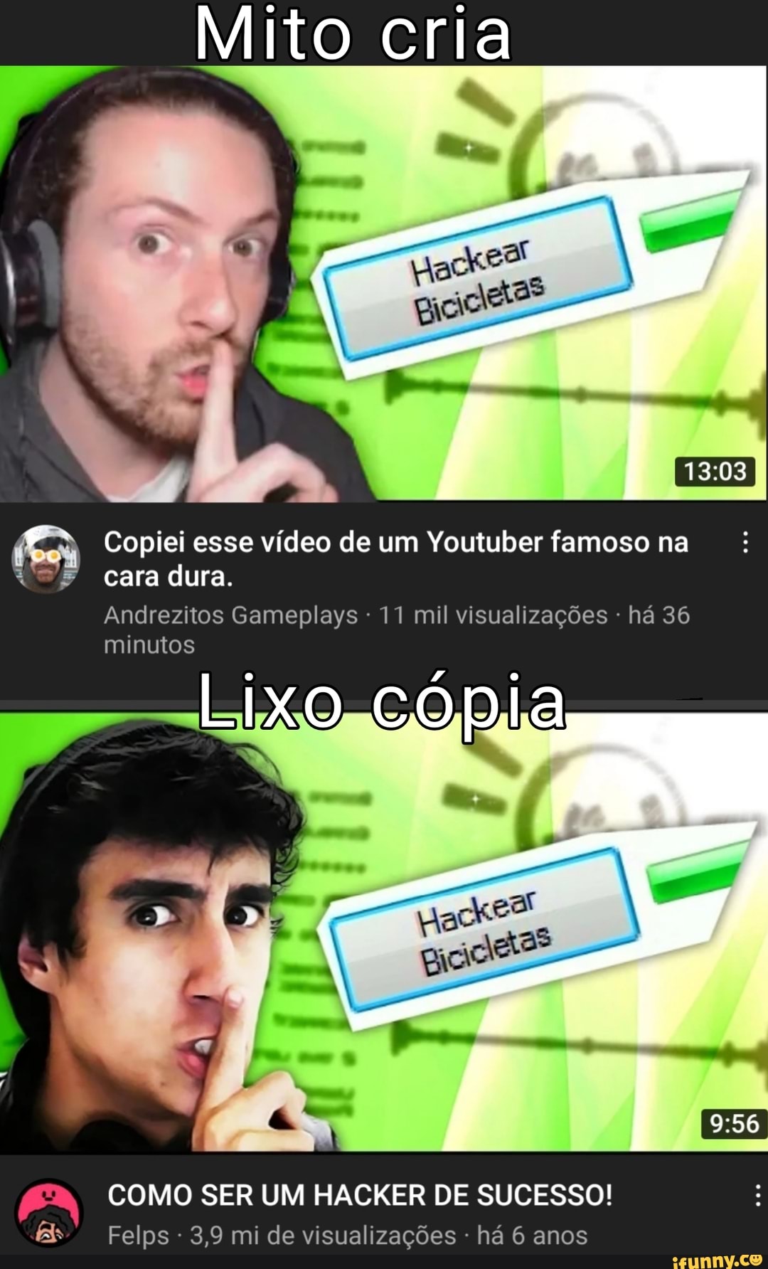 Mito cria Copiei esse vídeo de um Youtuber famoso na 5 cara dura