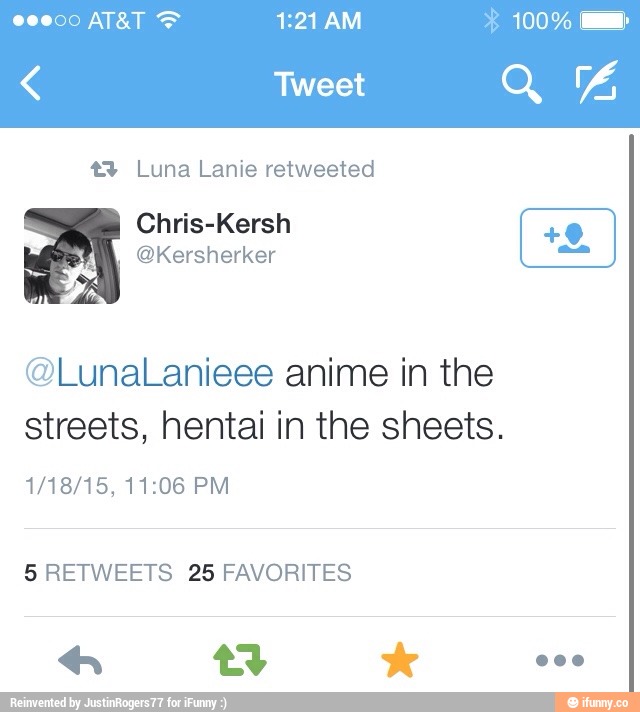 LunaLanieee Anime In The Streets Hentai In The Sheets RETWEETS FAVORITES