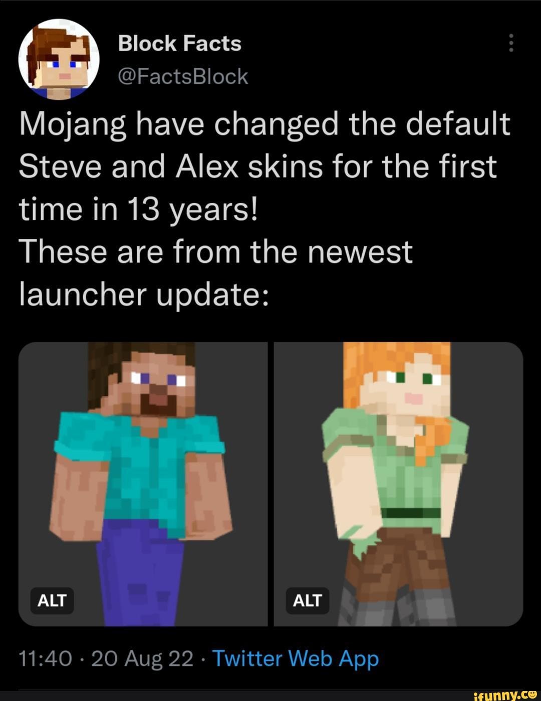 Block Facts FactsBiock Mojang Have Changed The Default Steve And Alex