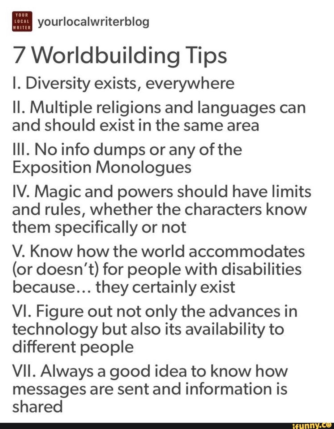 FL Yourlocalwriterblog 7 Worldbuilding Tips I Diversity Exists