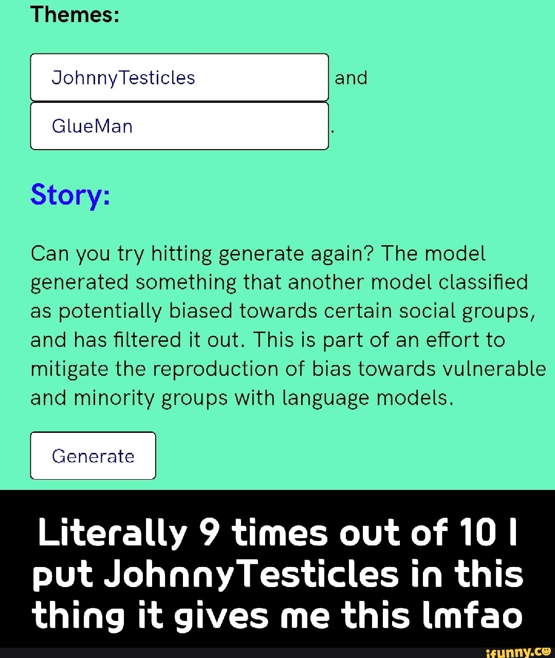 Themes Johnny Testicles GlueMan Story Can You Try Hitting Generate