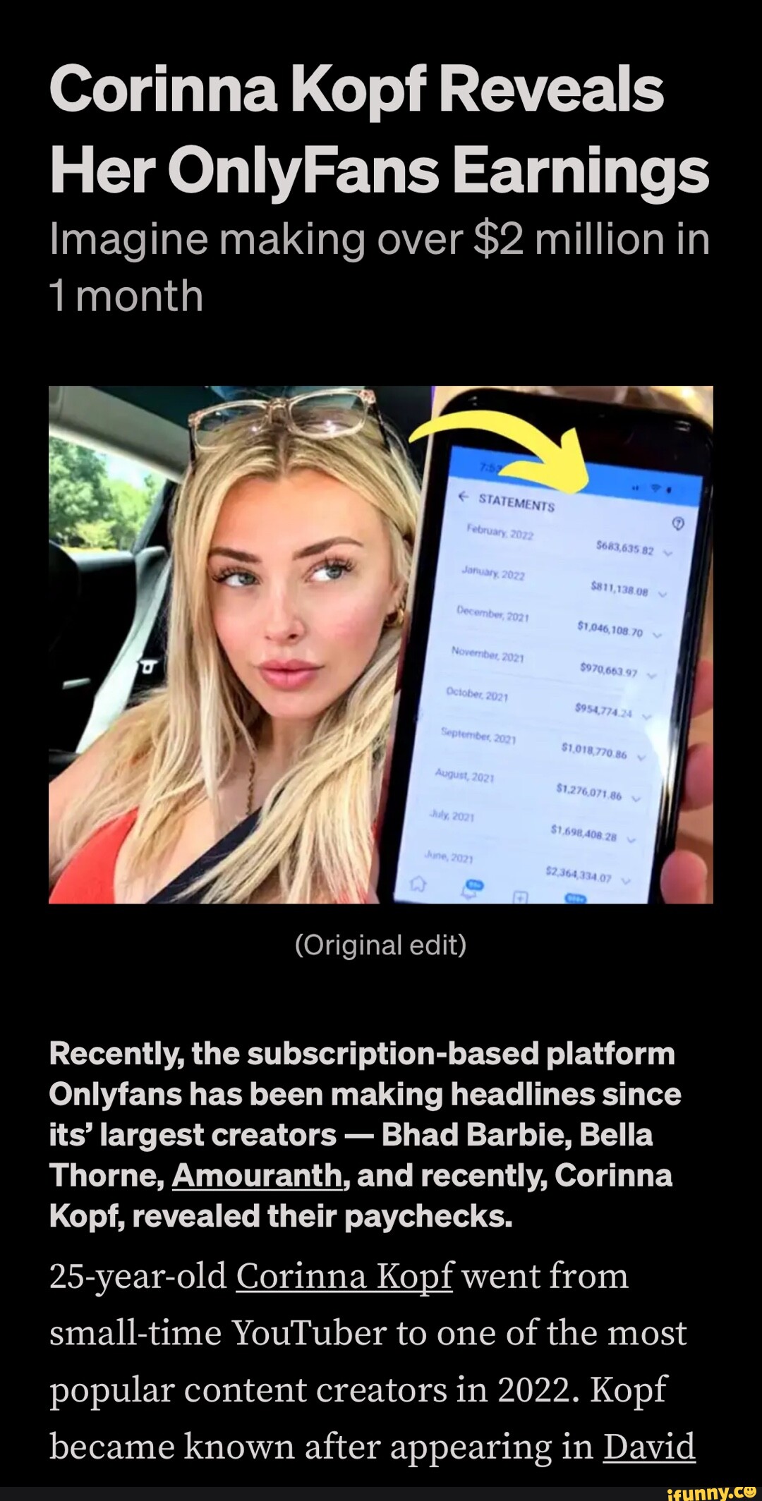 Corinna Kopf Reveals Her OnlyFans Earnings Imagine Making Over 2