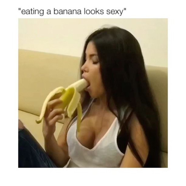 Girl with sexy figure saddled banana