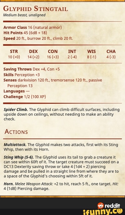 Glyphid Stingtail Medium Beast Unaligned Armor Class Natural Armor