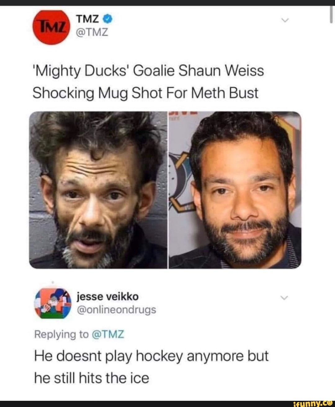 mighty ducks goalie shaun weiss shocking mug shot for meth