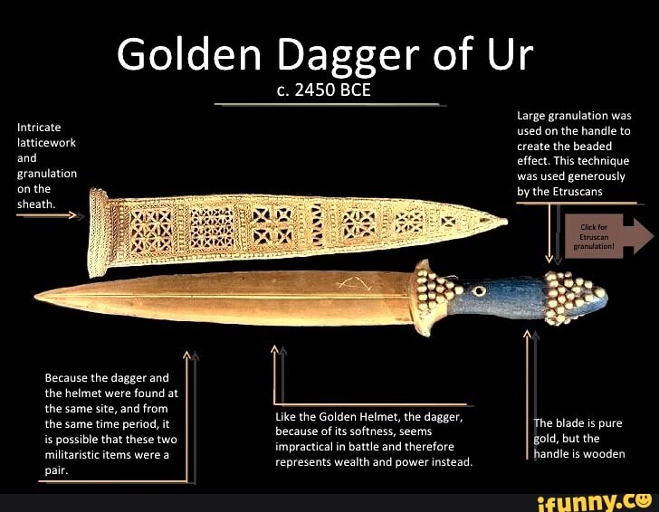 Sumerian Ceremonial Gold Dagger With Scabbard Handle Made Of Lapis