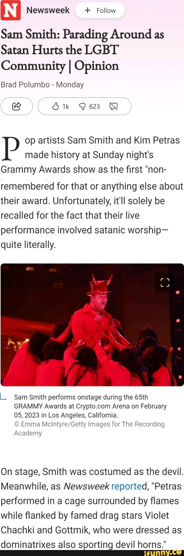 Newsweek Follow Sam Smith Parading Around As Satan Hurts The Lgbt