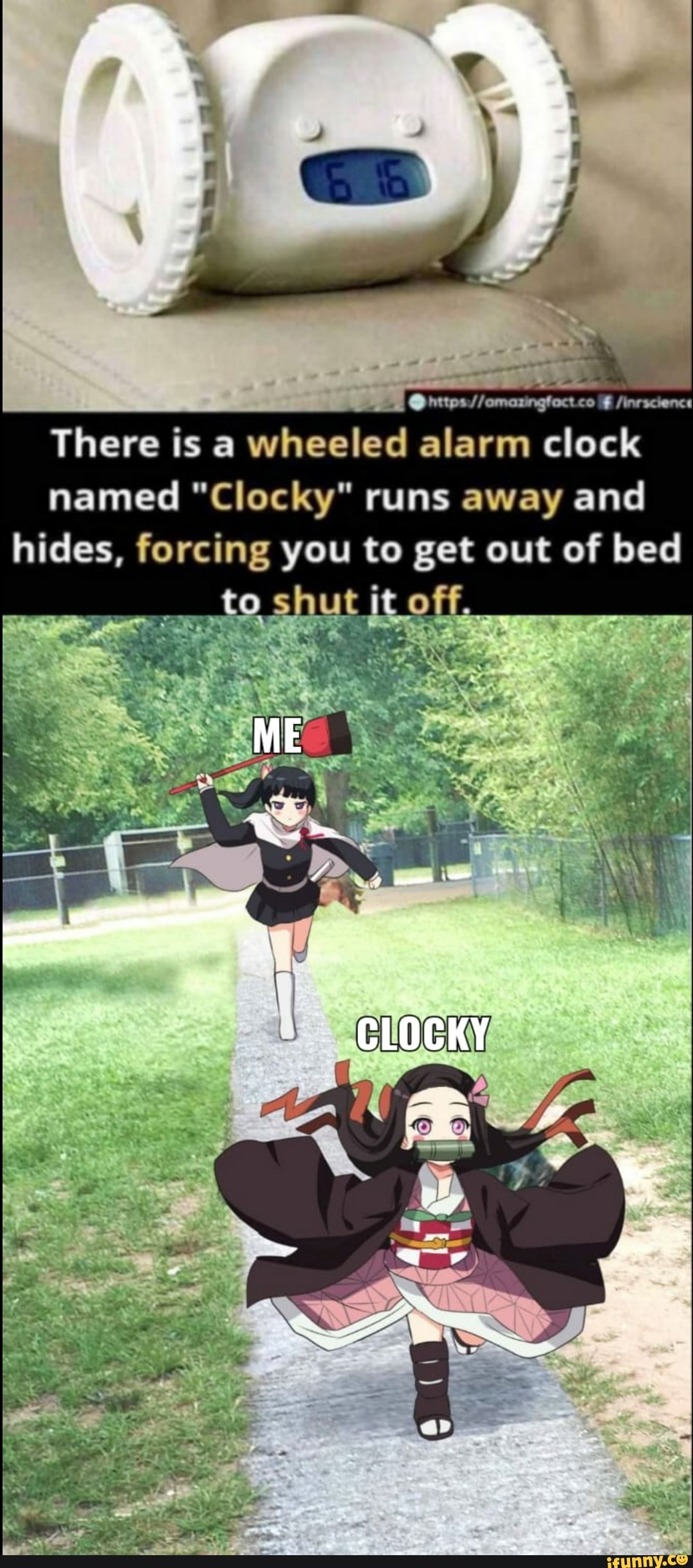 do
E
O nos !lomazingtac co E /inrscienca
There is a wheeled alarm clock
named "Clocky" runs away and