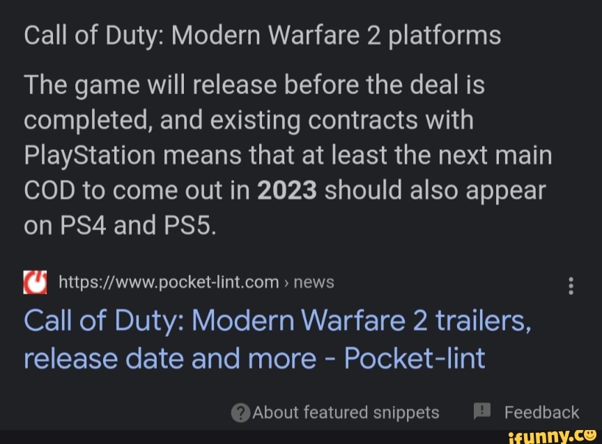 Call of Duty Modern Warfare 2 platforms The game will release before