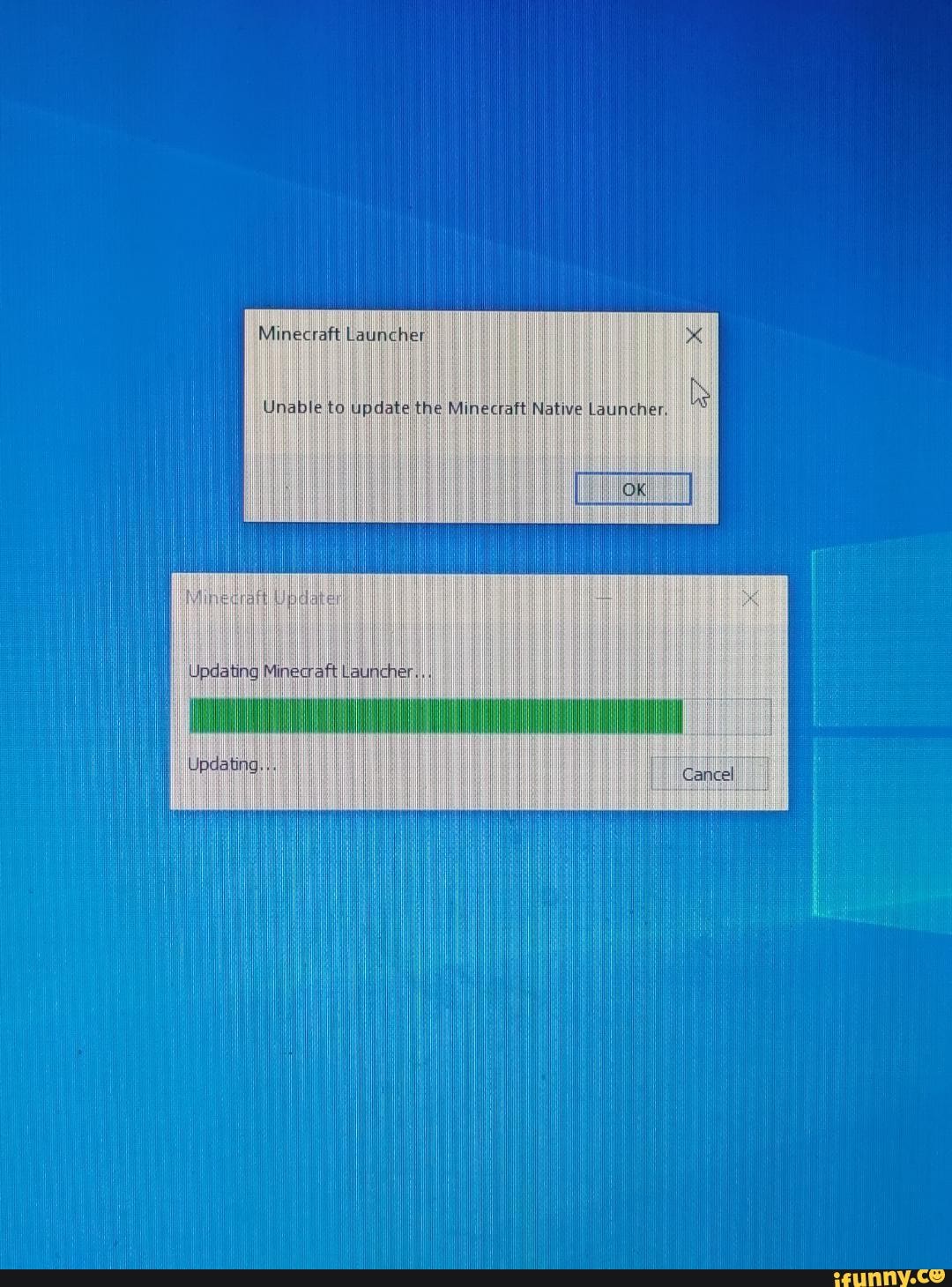 unable to update the minecraft native launcher windows 7