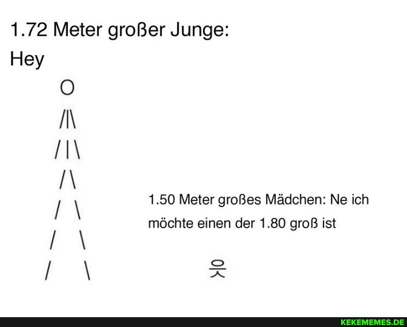 1.72 Meter großer Junge:
Hey
IN
IN\
1.50 Meter großes Mädchen: Ne ich möchte einen der 1.80 groß ist