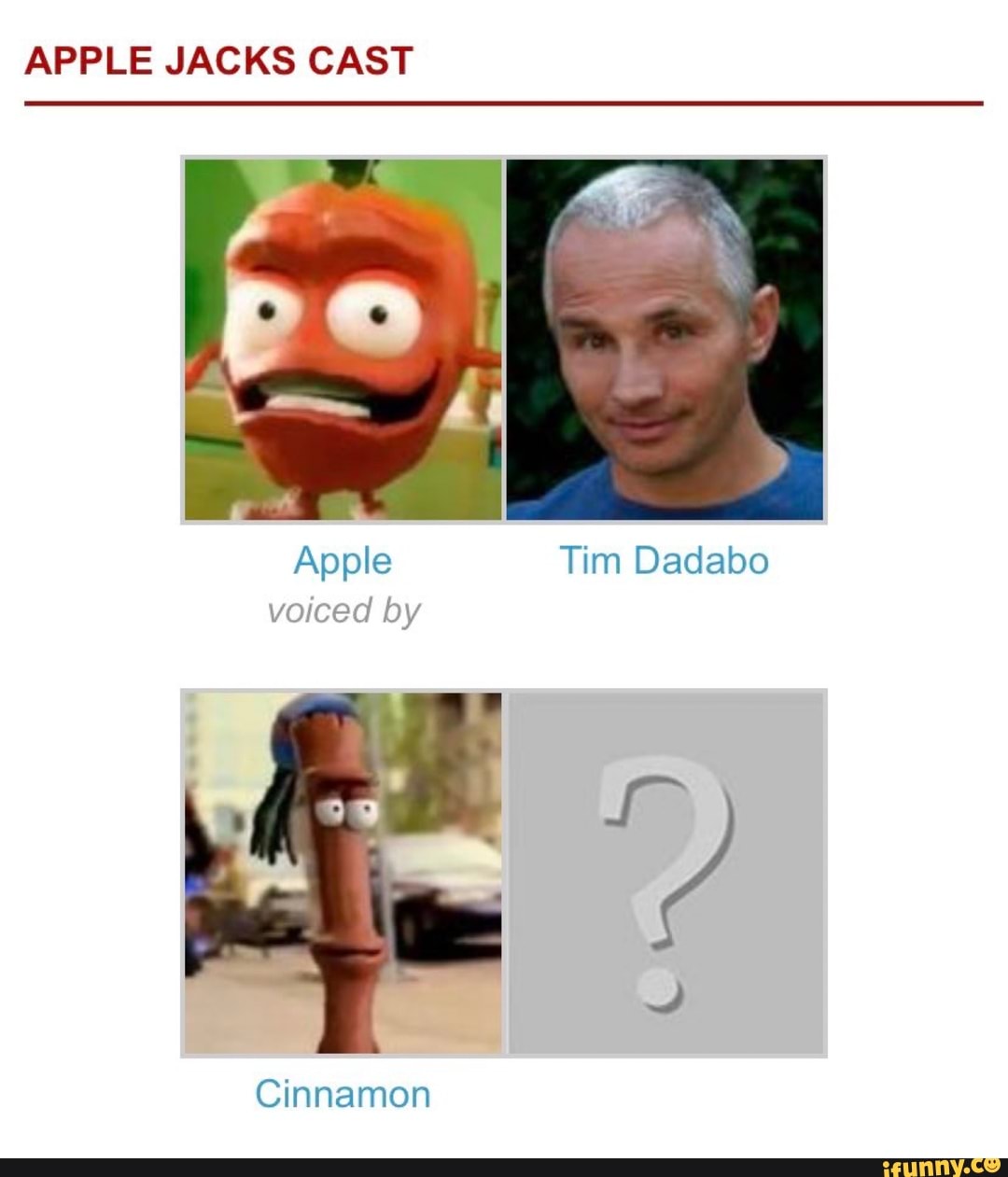 Apple Jacks Cast Apple Tim Dadabo Voiced By Cinnamon Ifunny