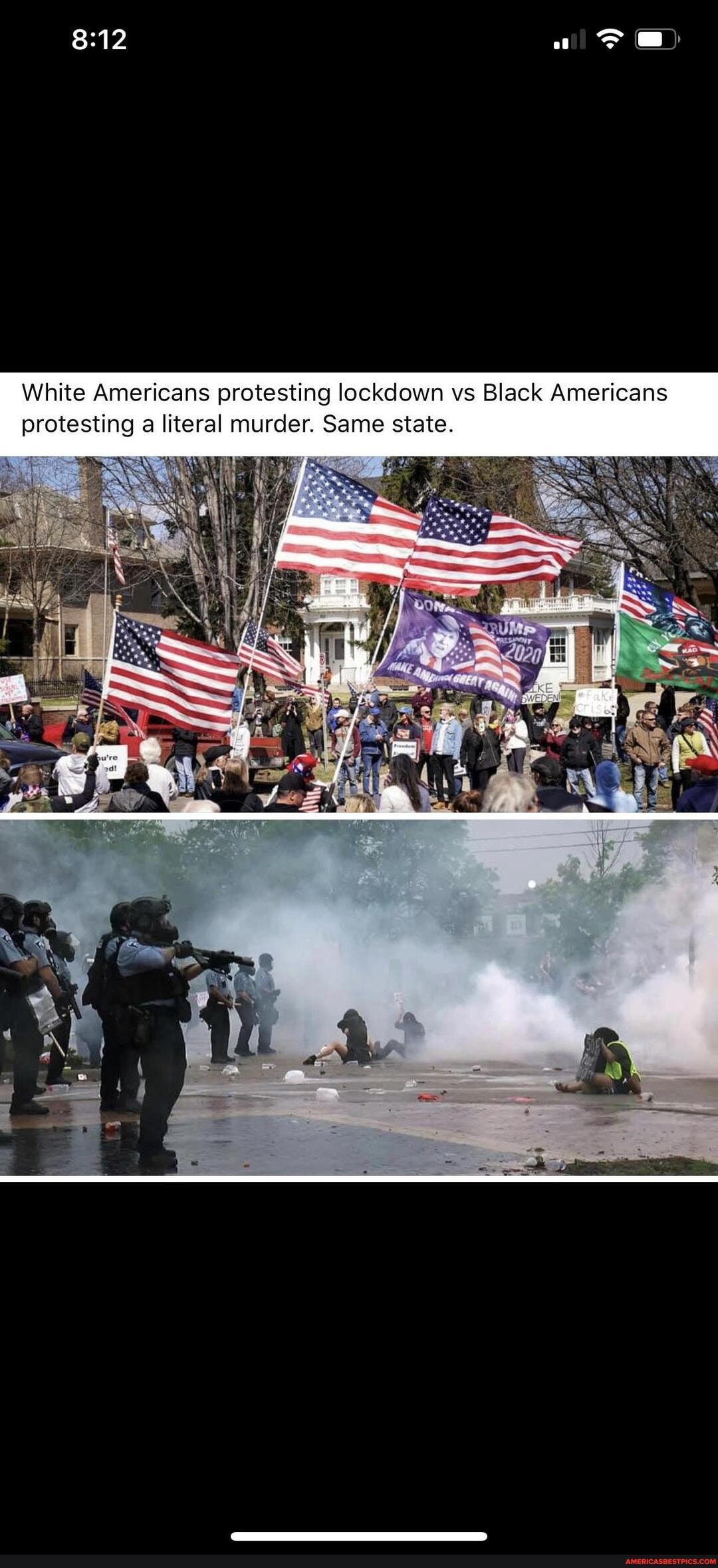 White Americans protesting lockdown vs Black Americans protesting a literal murder. Same state.