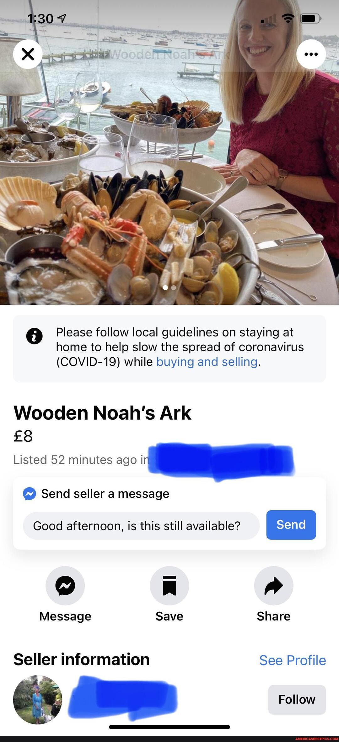 Please follow local guidelines on staying at home to help slow the spread of coronavirus
(COVID-19) while buying and selling.
Wooden Noah's Ark
Listed 52 minutes ago in
@ Send seller a message
Good afternoon, is this still available?
Message Save Share
Seller information See Profile
Follow