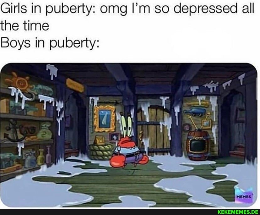 Girls in puberty: omg I'm so depressed all the time
Boys in puberty: