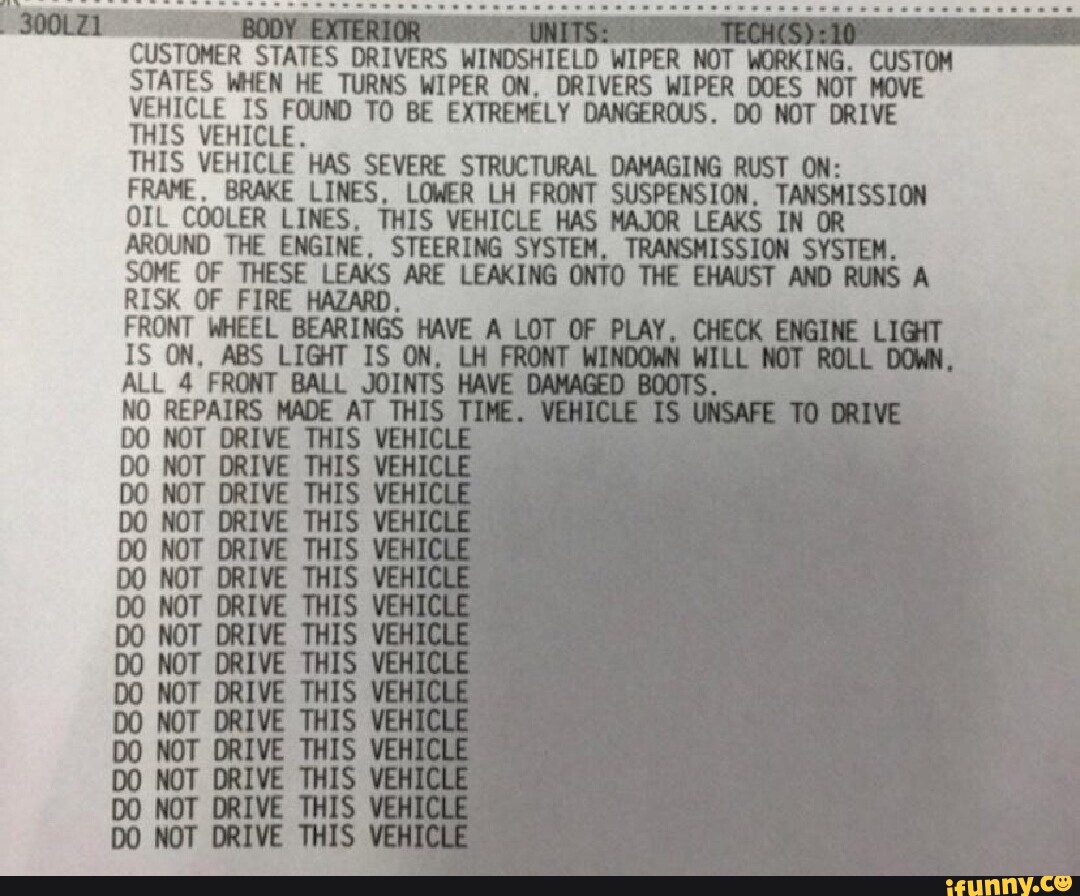 CUSTOMER STATES I DRIVERS WINDSHIELD WIPER NOT WORKING. CUSTOM STATES