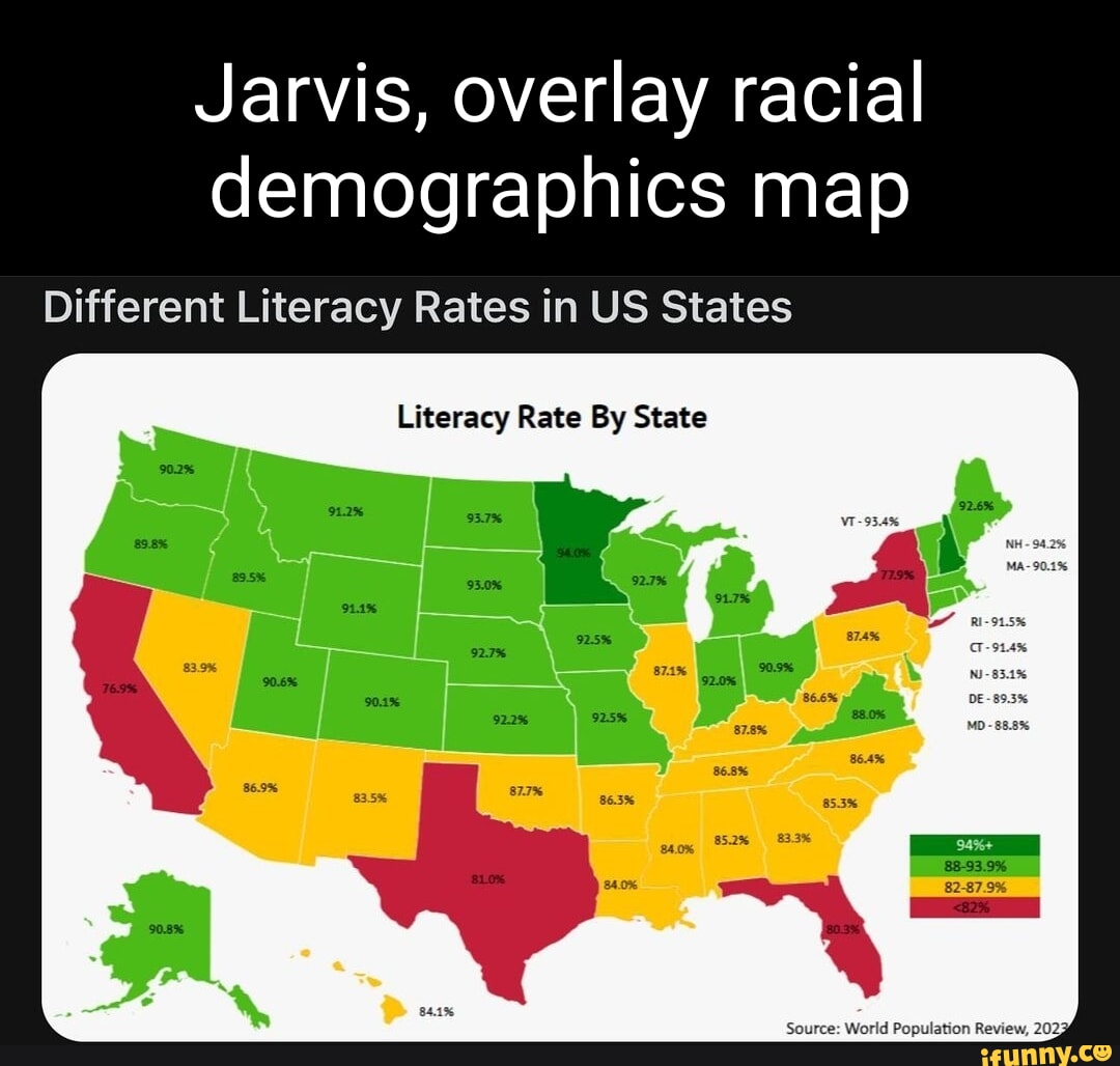 Jarvis, overlay racial demographics map Different Literacy Rates in US