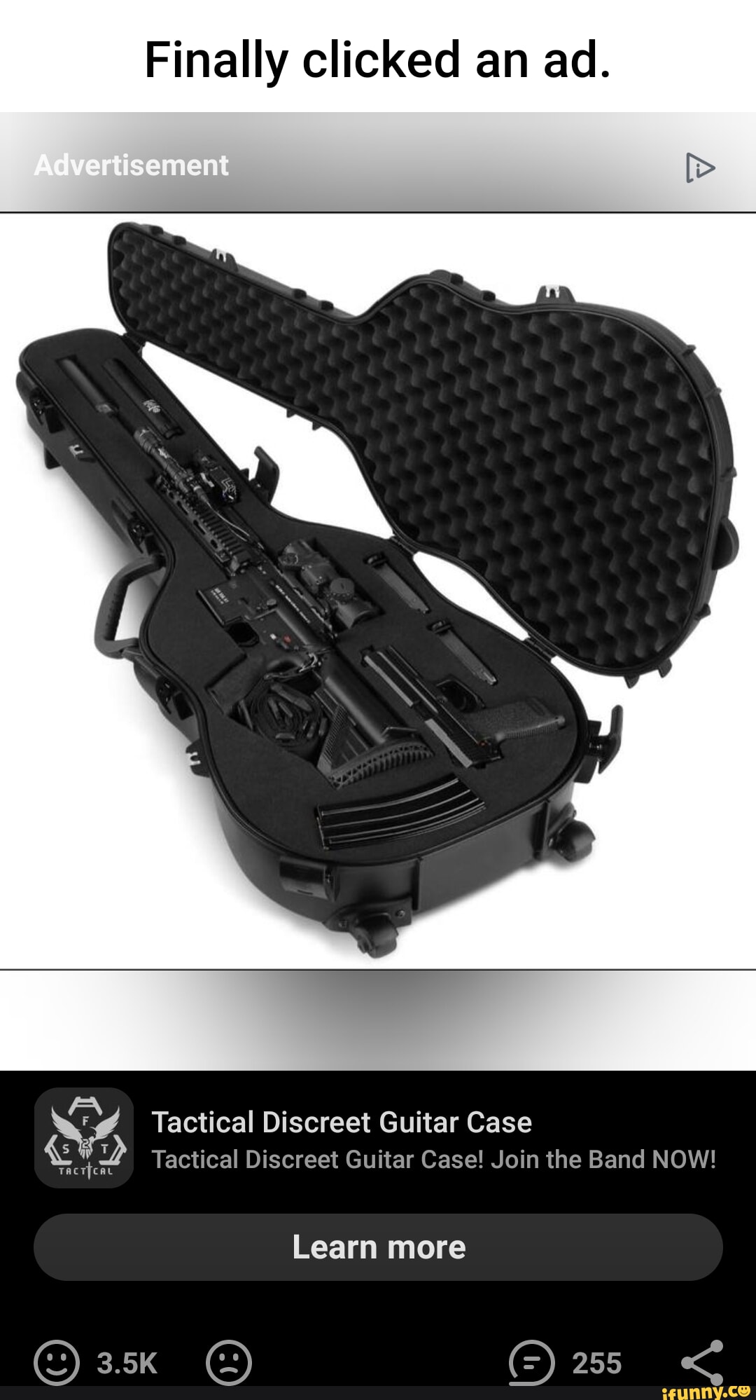Finally clicked an ad. Advertisement Tactical Discreet Guitar Case