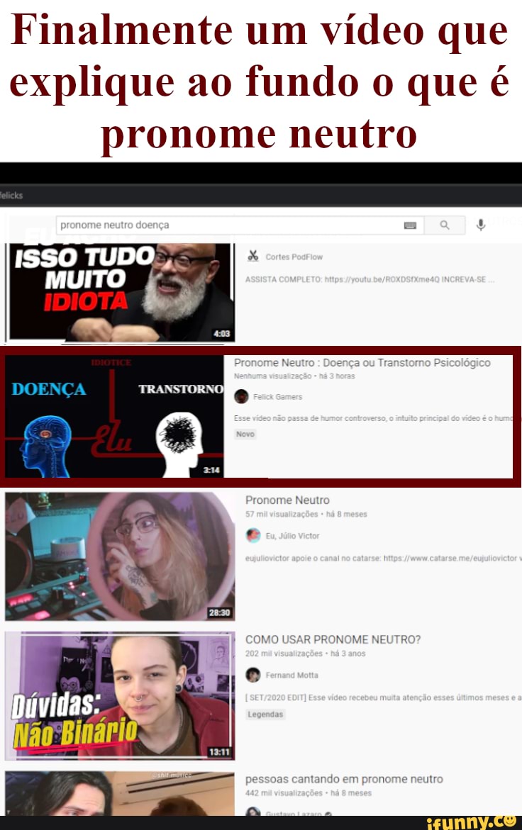 Finalmente um vídeo que explique ao fundo o que é pronome neutro
ISSO TUDO MUITO
am
DOENÇA
COMO PRONOME
ame
puvidas: