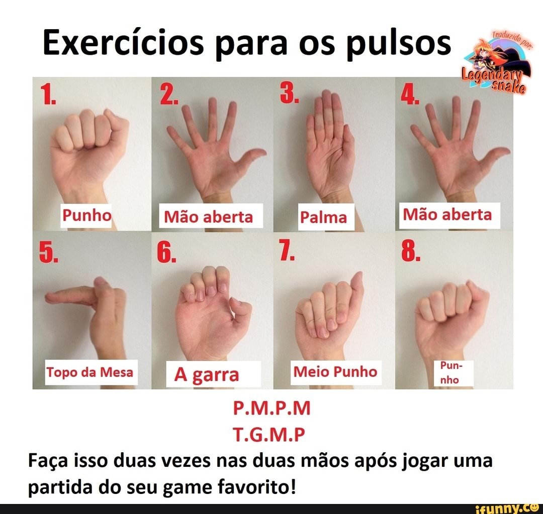 Exercícios para os pulsos Mão aberta Pun nho Mão aberta Topo da Mesa A garra I Meio Punho I