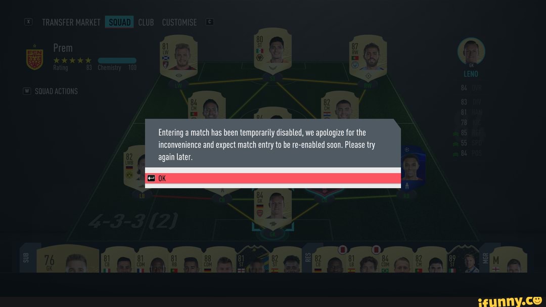 Entering a match has been temporarily disabled, we apologize for the