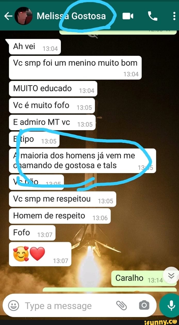 Ah vei
MeliscaGostosa
Vc smp foi um menino muito bom
MUITO educado
Vc é muito fofo
E admiro MT vc
maioria dos homens já vem me ciamando de gostosa e tal
Vc smp me respeitou
Homem de respeito
Fofo 1307
Type message
Caralho 4344. *