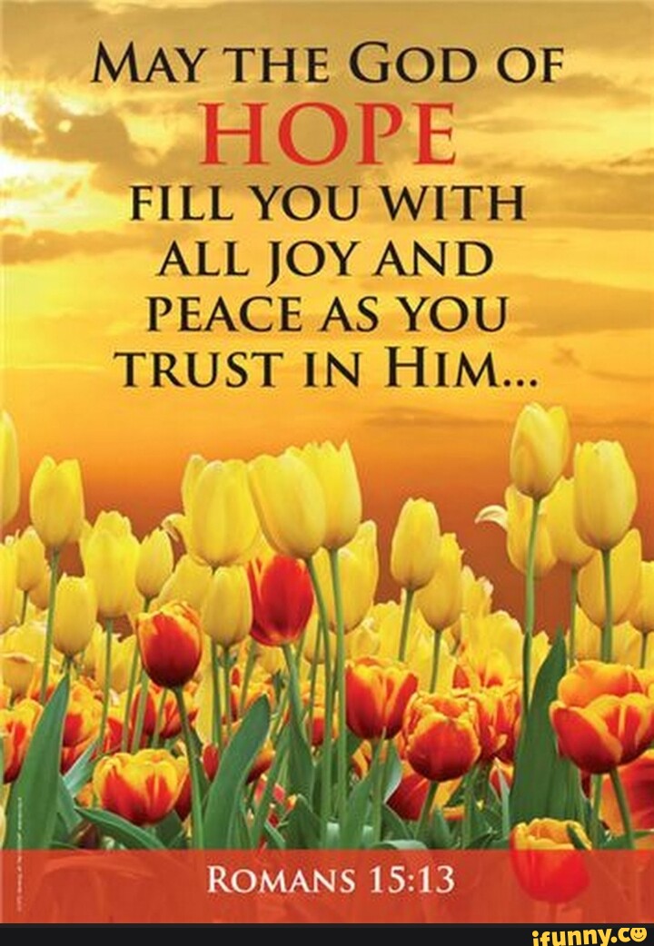 May the god of hope fill you with all joy and peace as you trust in him