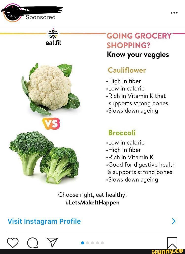 Sponsored GOING GROCER SHOPPING? Know your veggies Cauliflower +High