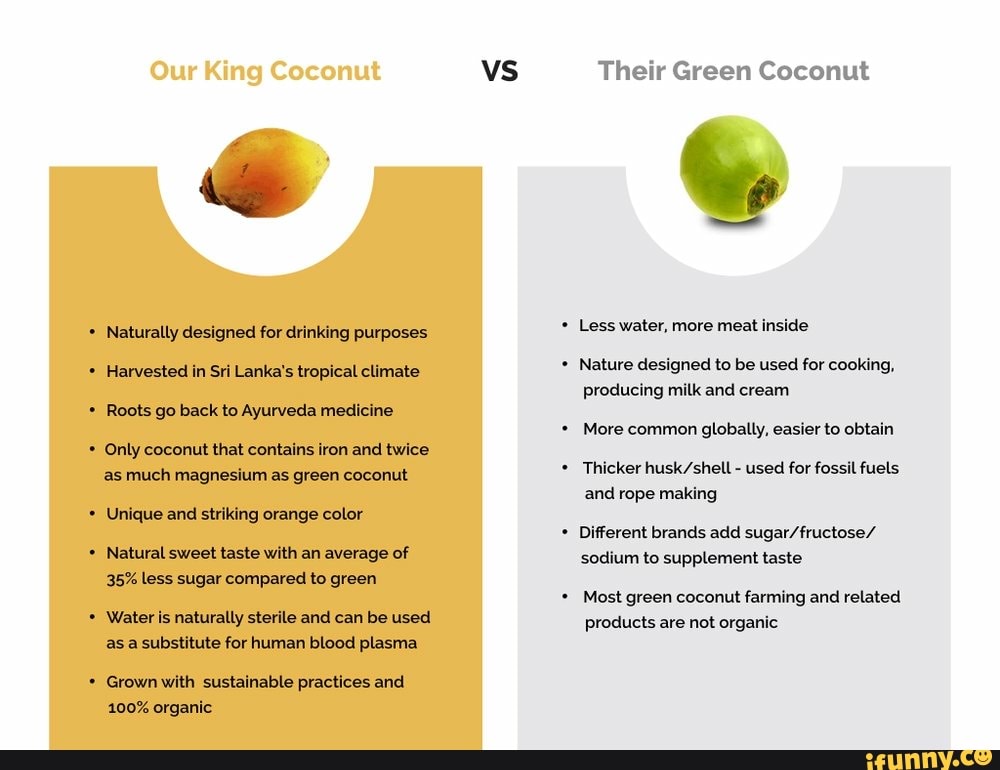 Our King Coconut vs Their Green Coconut Less water, more meat inside