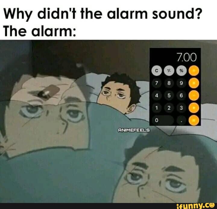 Why didn't the alarm sound? 700 ANIMEFEELS The alarm iFunny