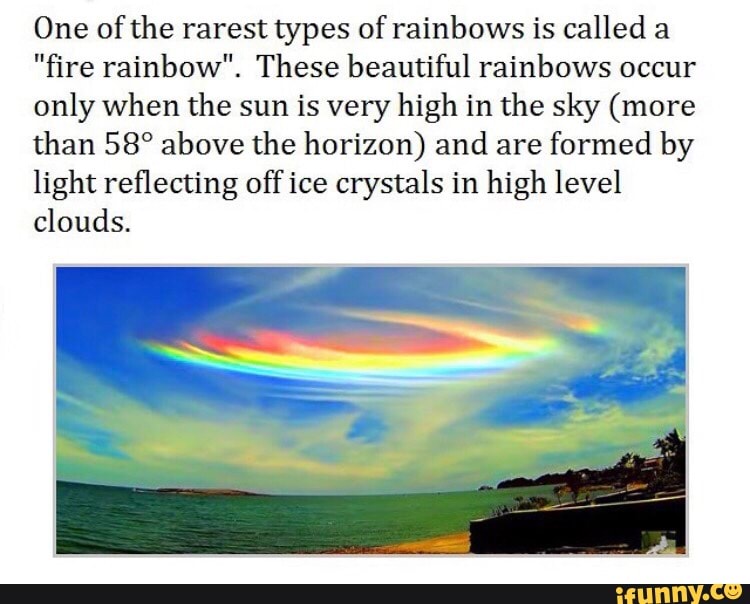 One of the rarest types of rainbows is called a "ﬁre rainbow". These