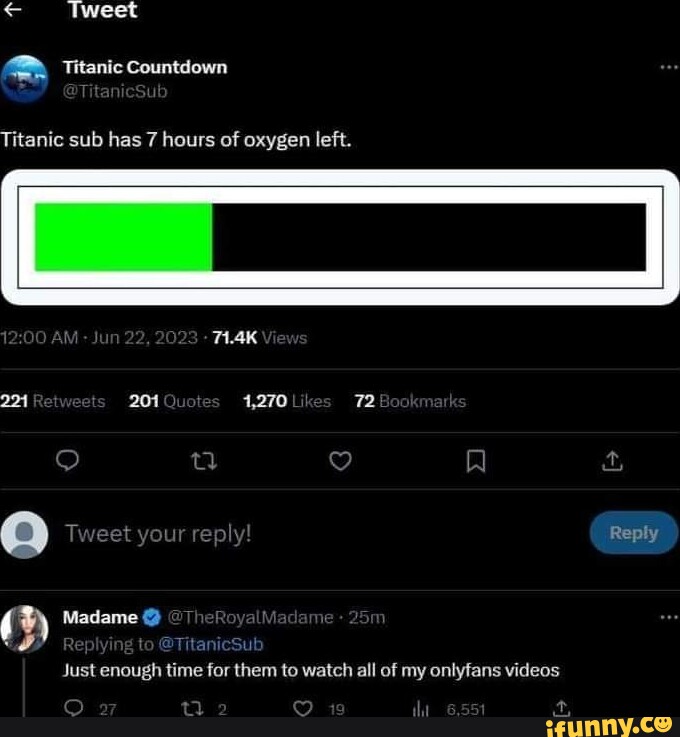 Tweet BY Titanic Countdown Titanic Sub Has 7 Hours Of Oxygen Left Al 