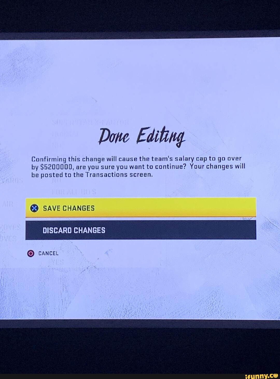 Confirming this change will cause the team's salary cap to go over by $5200000, are you sure you want to continue? Your changes will be posted to the Transactions screen.
SAVE CHANGES
DISCARD CHANGES
CANCEL