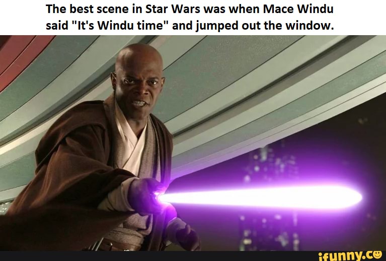The best scene in Star Wars was when Mace Windu said "It's Windu time