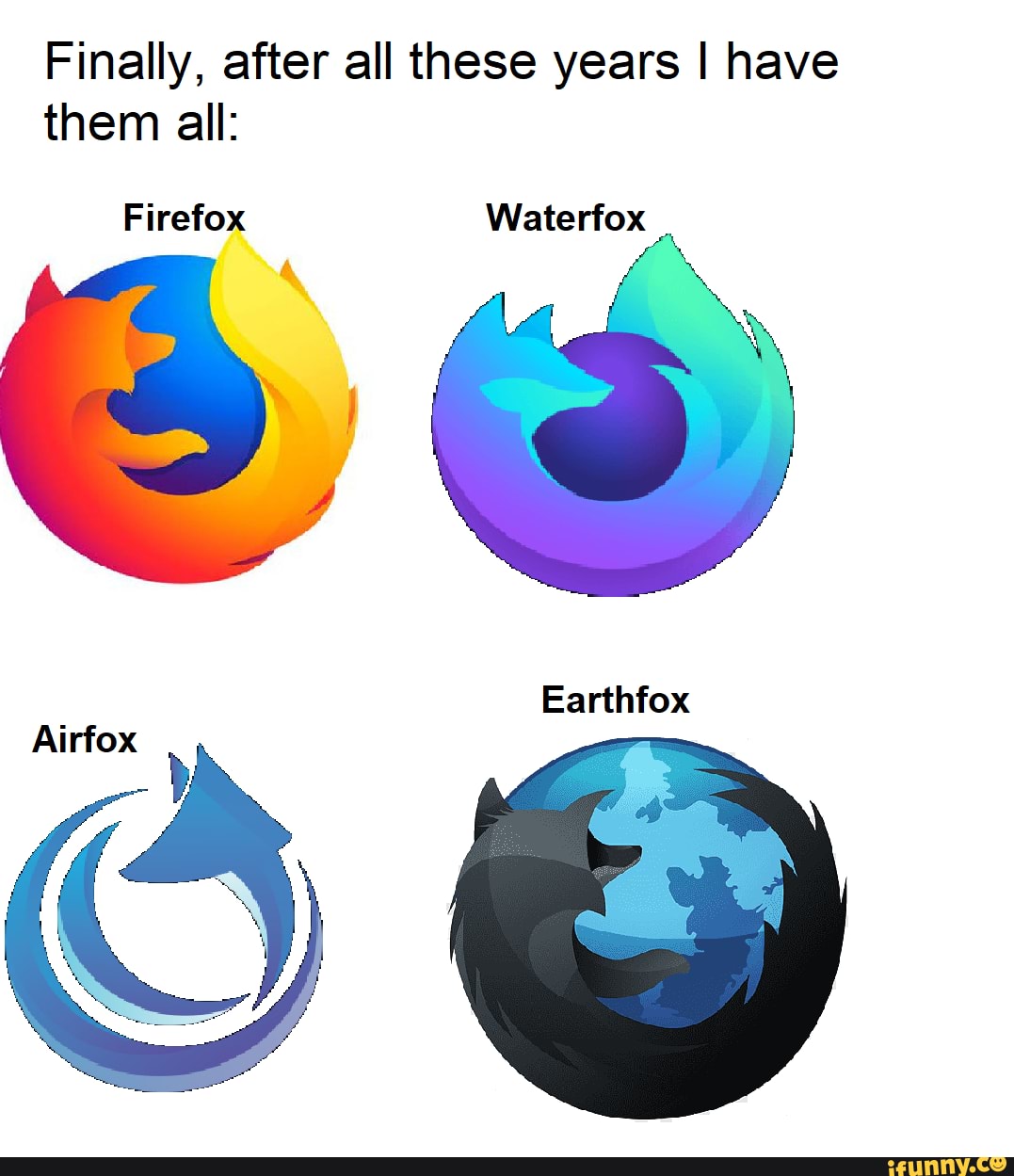 Finally, after all these years I have
them all:
Firefox Waterfox