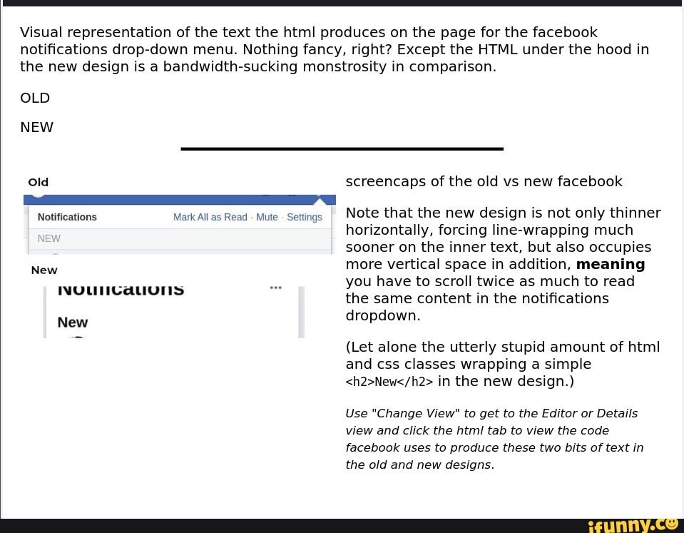 Visual Representation Of The Text The Html Produces On The Page For The Facebook Notifications Drop