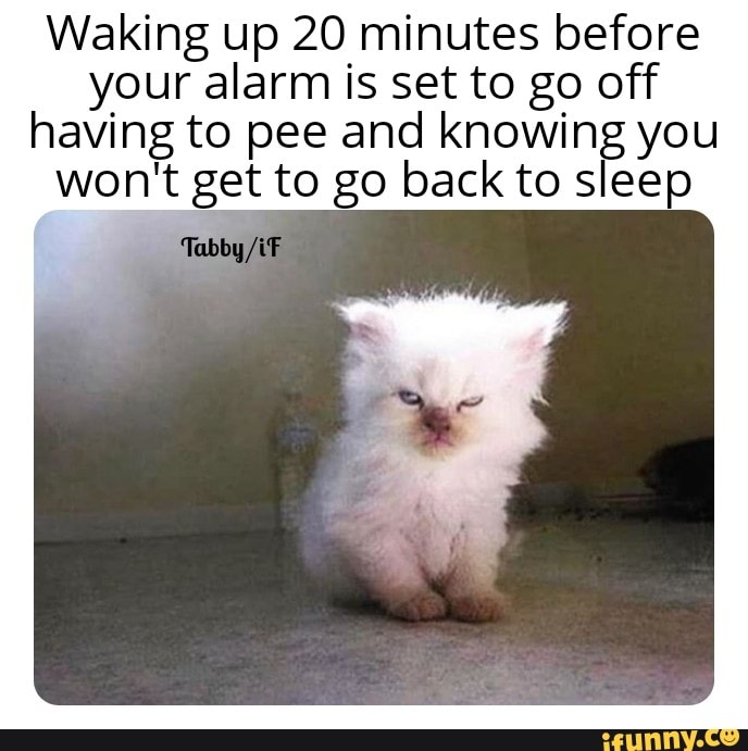 Waking up 20 minutes before your alarm is set to go off having to pee