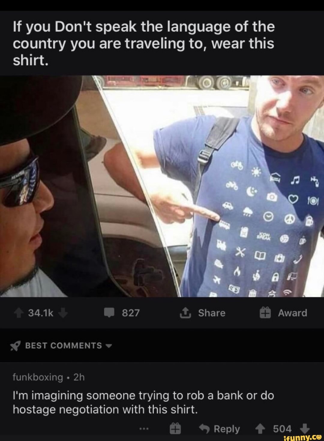 If you Don't speak the language of the
country you are traveling to, wear this
shirt.