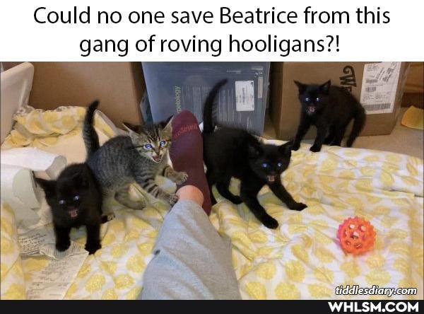 Could no one save Beatrice from this gang of roving hooligans?!