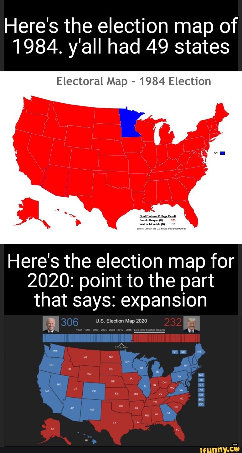 Here's the election map of 1984. y'all had 49 states Electoral Map 1984 ...