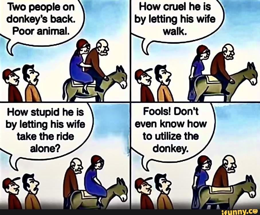 How cruel he is Two people on donkey's back. by letting his wife donkey ...