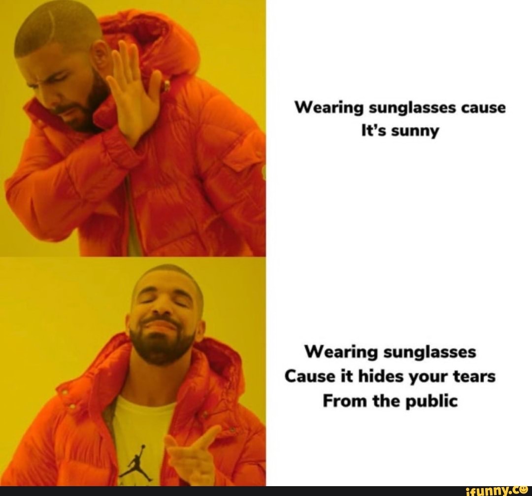 Wearing sunglasses cause MET Wearing sunglasses Cause it hides your