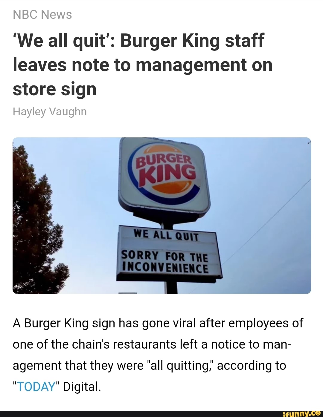 NBC News 'We all quit' Burger King staff leaves note to management on