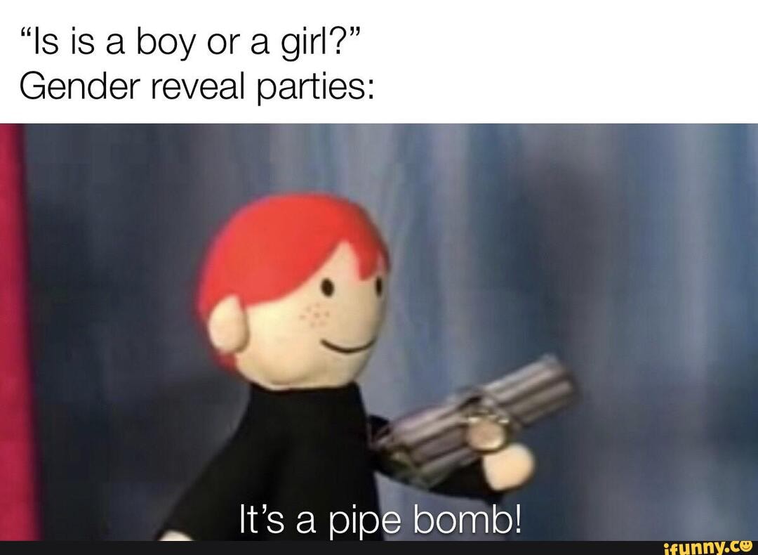 "Is is boy or a girl?"
Gender reveal parties:
It's a pipe bomb!