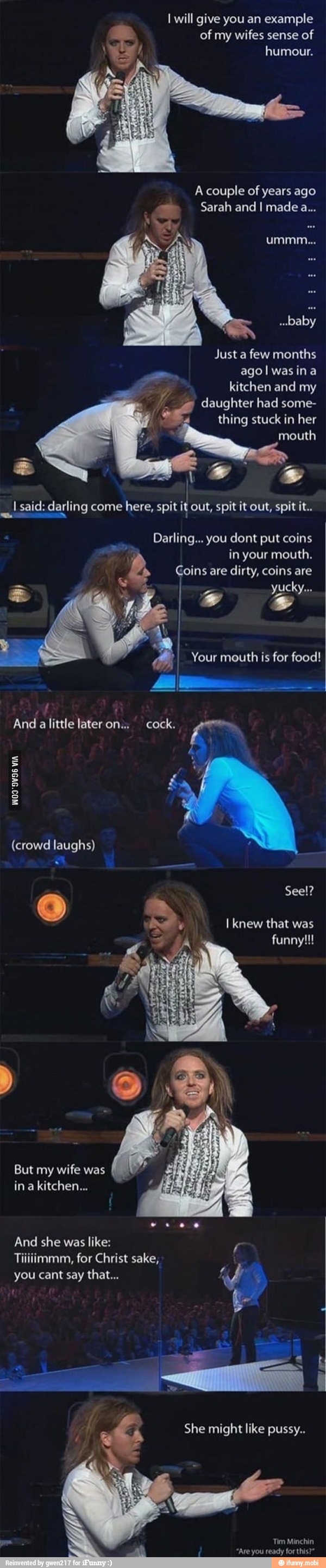 he humour.
A couple of years ago
Just a few months
ago I wasin a
kitchen and my
daughter had some-
thing stuck in her
mouth
a
I
af said: darling come here, spit i out, spit it out, spit it.
Darling... you dont put coins
he in your mouth. A Coins are dirty, coins are
9
SAS
Ed
a