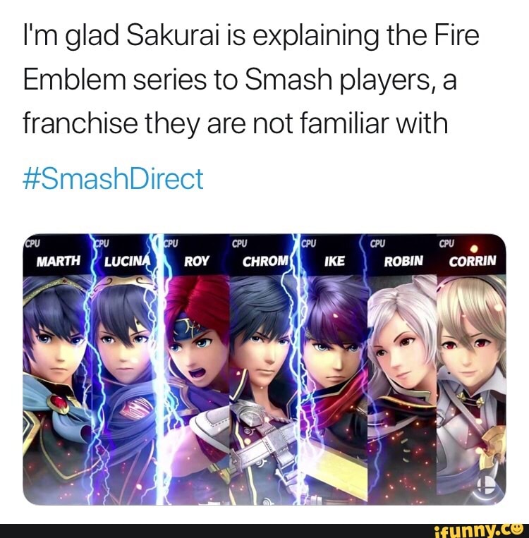 I'm glad Sakurai is explaining the Fire
Emblem series to Smash players, a
franchise they are not familiar with
