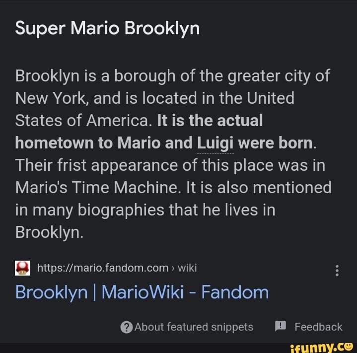 Super Mario Brooklyn Brooklyn is a borough of the greater city of New