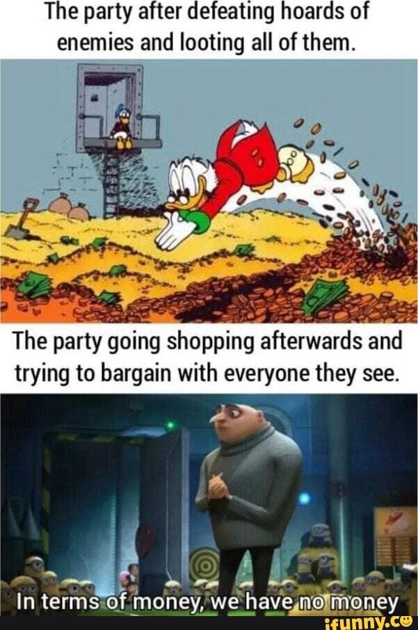 The party after defeating hoards of enemies and looting all of them ...