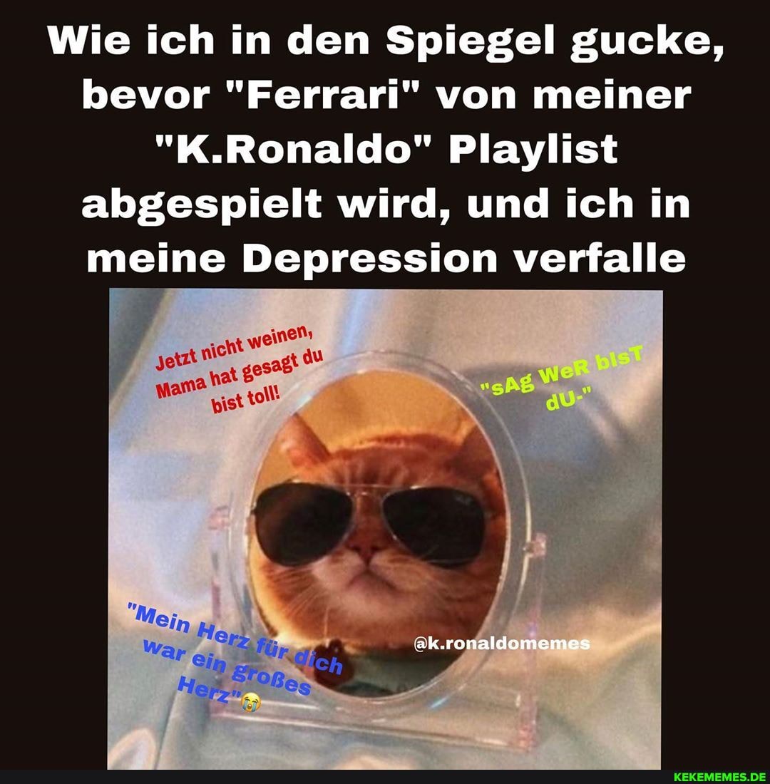 Wie ich in den Spiegel gucke, bevor "Ferrari" von meiner
"K.Ronaldo" Playlist abgespielt wird, und ich in meine Depression verfalle
ak.ronaldomemes